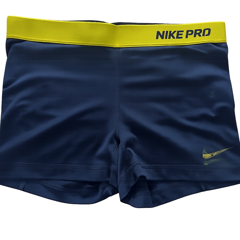 Nike Navy Compression Shorts with Yellow Waistband